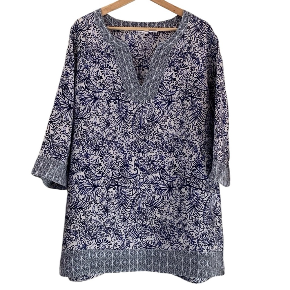 Sigrid Olsen 100% Linen Paisley Tunic Size 1X